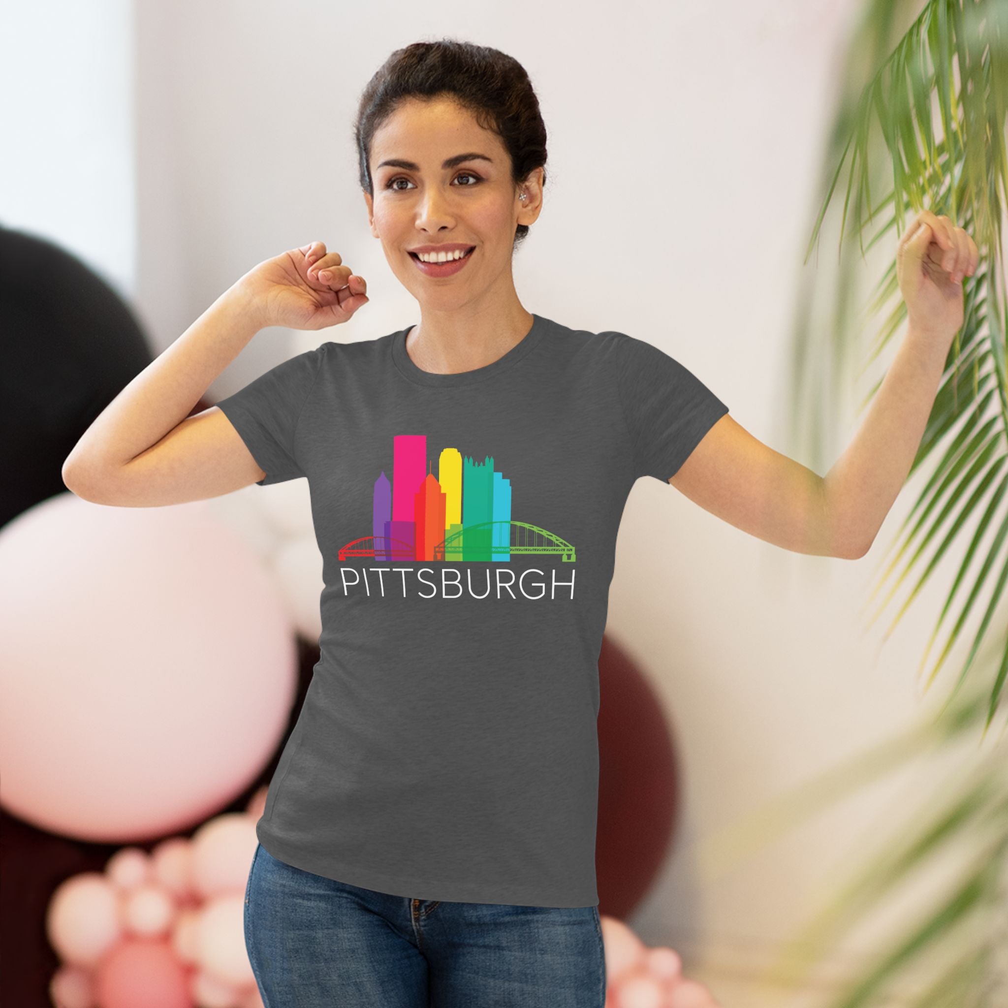 Pittsburgh Rainbow Pop Downtown Skyline Women's Tri-Blend Tee