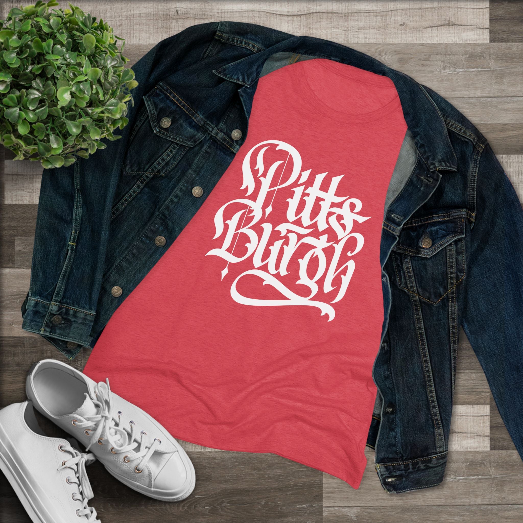 Pittsburgh Rough Calligraphy Women's Tri-Blend Tee