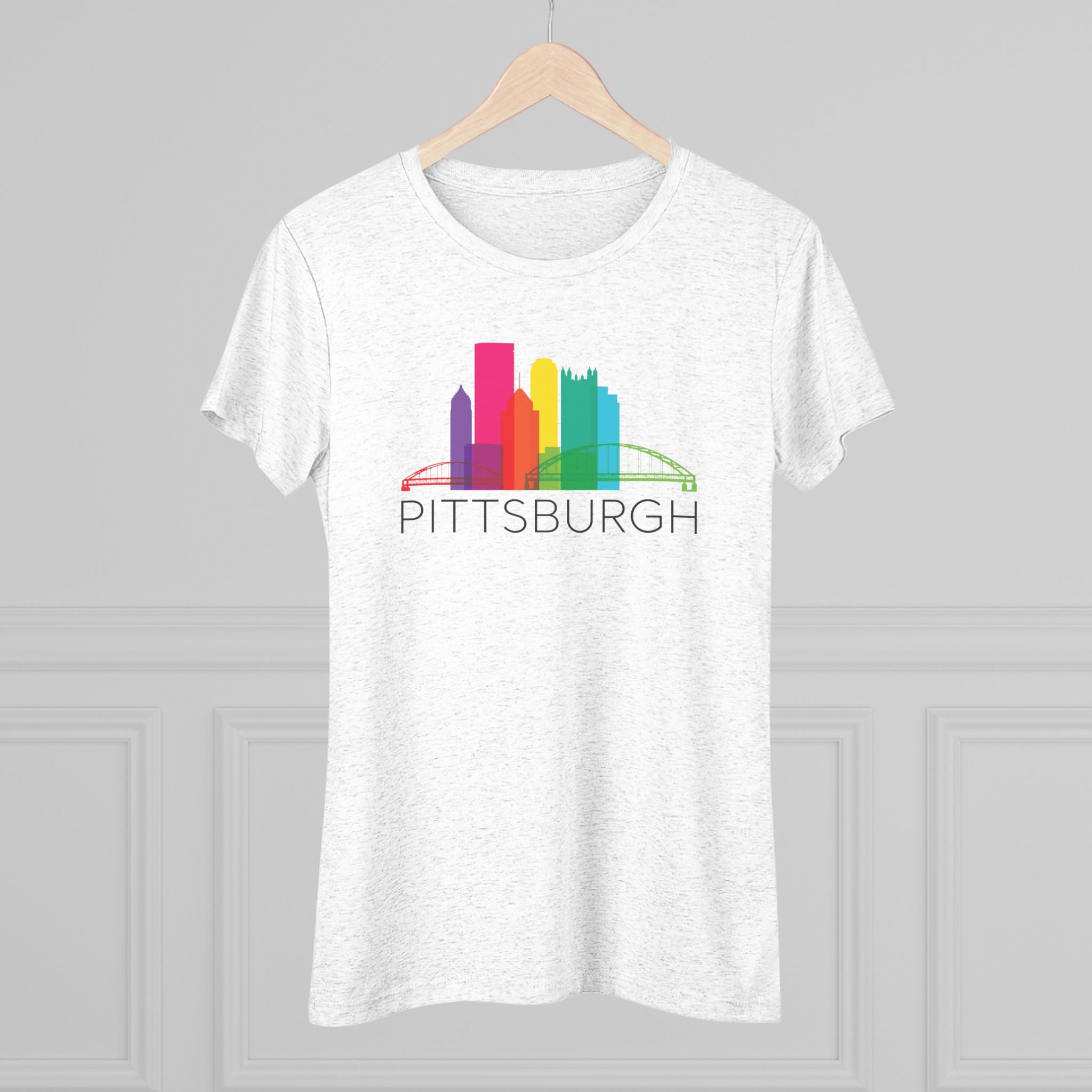 Pittsburgh Rainbow Pop Downtown Skyline Women's Tri-Blend Tee