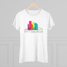 Load image into Gallery viewer, Pittsburgh Rainbow Pop Downtown Skyline Women&#39;s Tri-Blend Tee