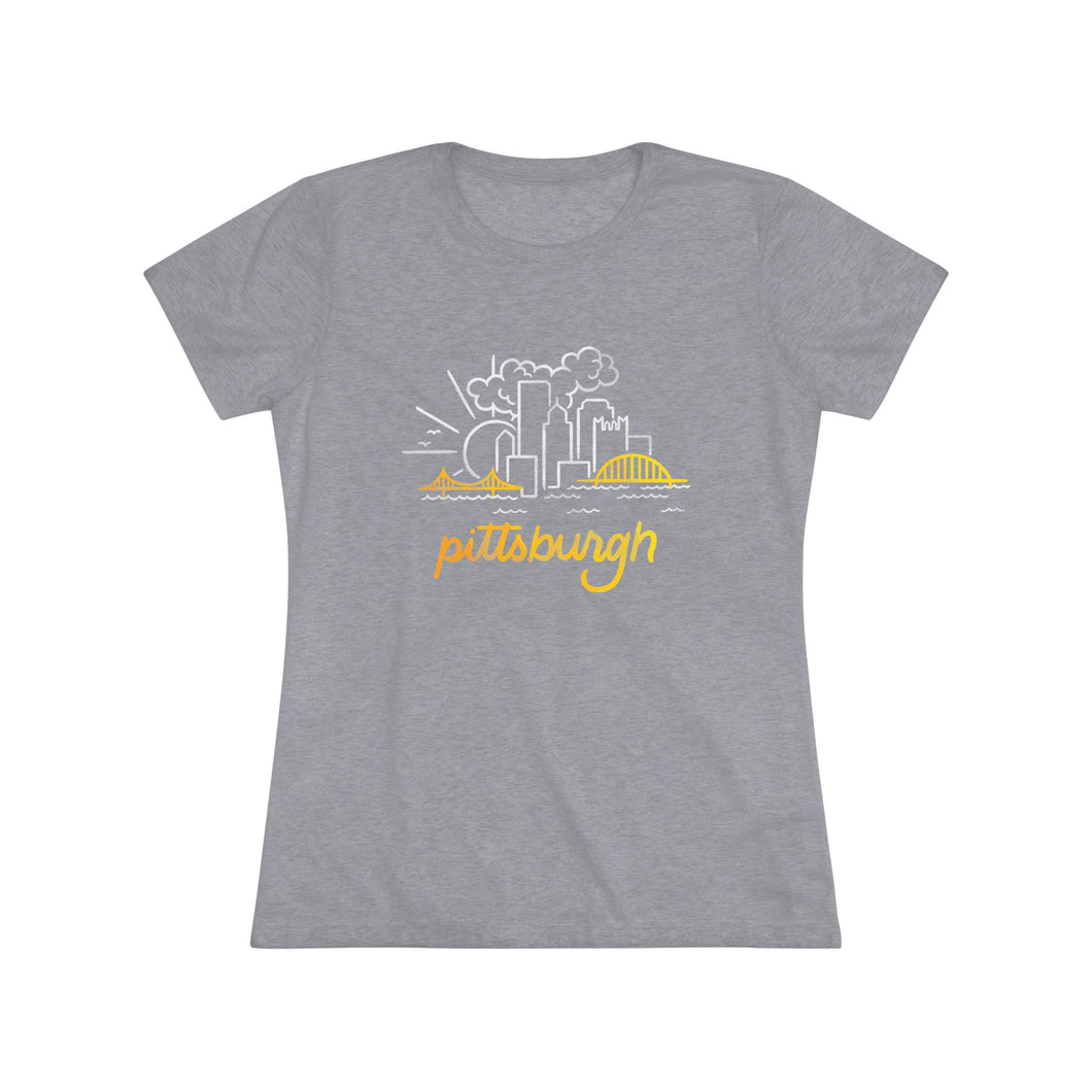 Pittsburgh Mono Skyline Women's Tri-Blend Tee