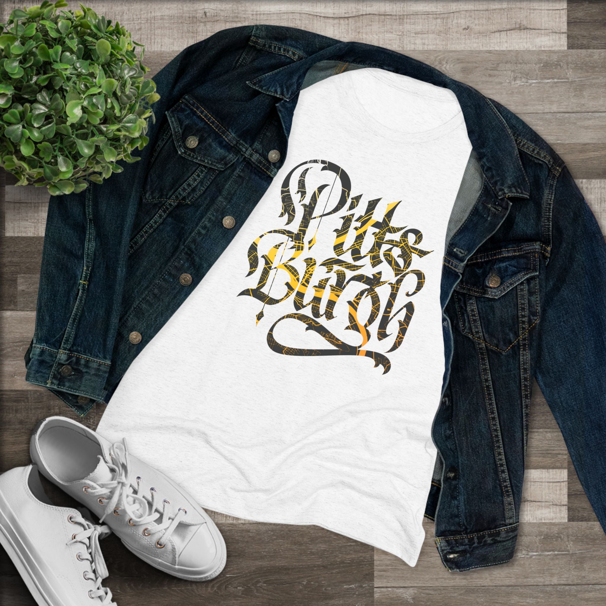 Pittsburgh Rough Calligraphy Women's Tri-Blend Tee