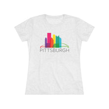Load image into Gallery viewer, Pittsburgh Rainbow Pop Downtown Skyline Women&#39;s Tri-Blend Tee