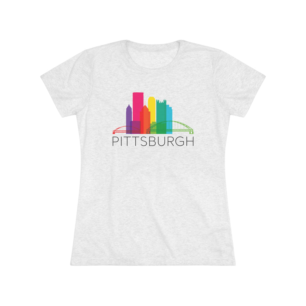 Pittsburgh Rainbow Pop Downtown Skyline Women's Tri-Blend Tee