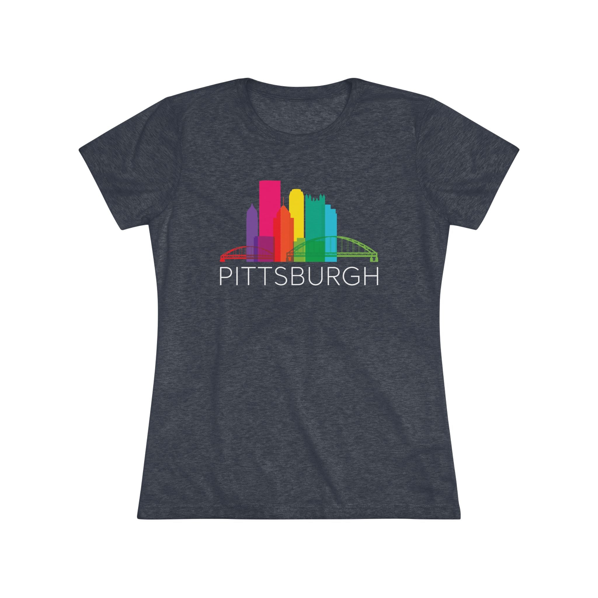 Pittsburgh Rainbow Pop Downtown Skyline Women's Tri-Blend Tee