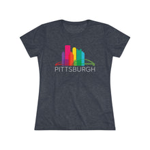 Load image into Gallery viewer, Pittsburgh Rainbow Pop Downtown Skyline Women&#39;s Tri-Blend Tee