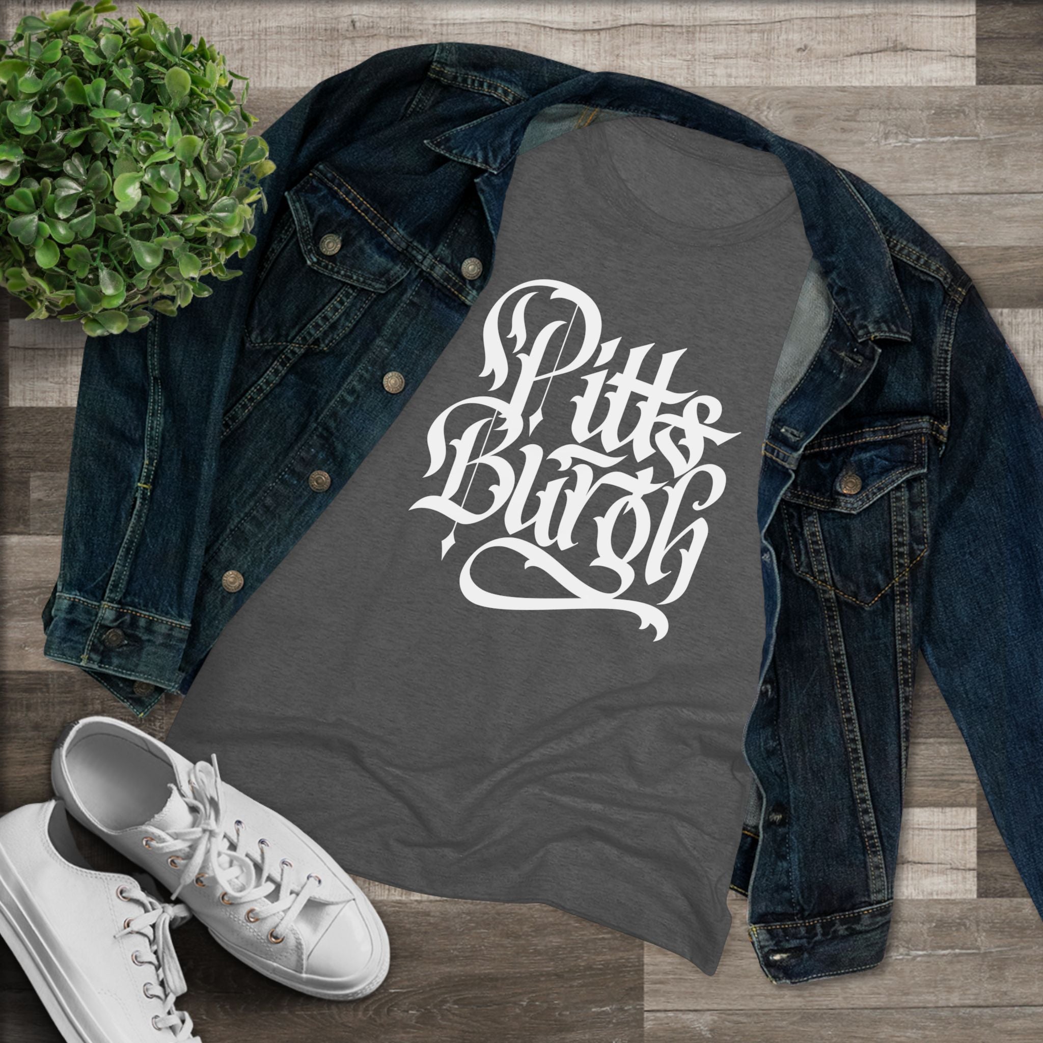 Pittsburgh Rough Calligraphy Women's Tri-Blend Tee