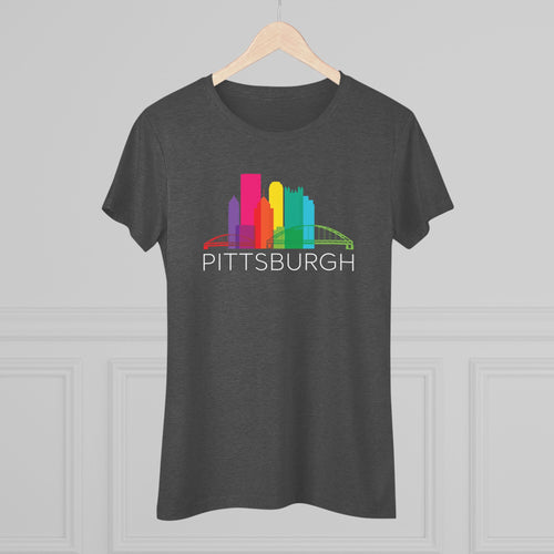 Pittsburgh Rainbow Pop Downtown Skyline Women's Tri-Blend Tee