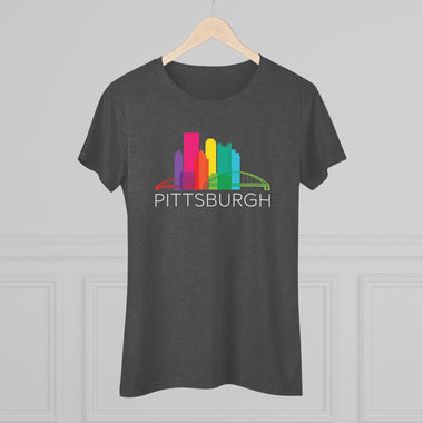 Pittsburgh Rainbow Pop Downtown Skyline Women's Tri-Blend Tee