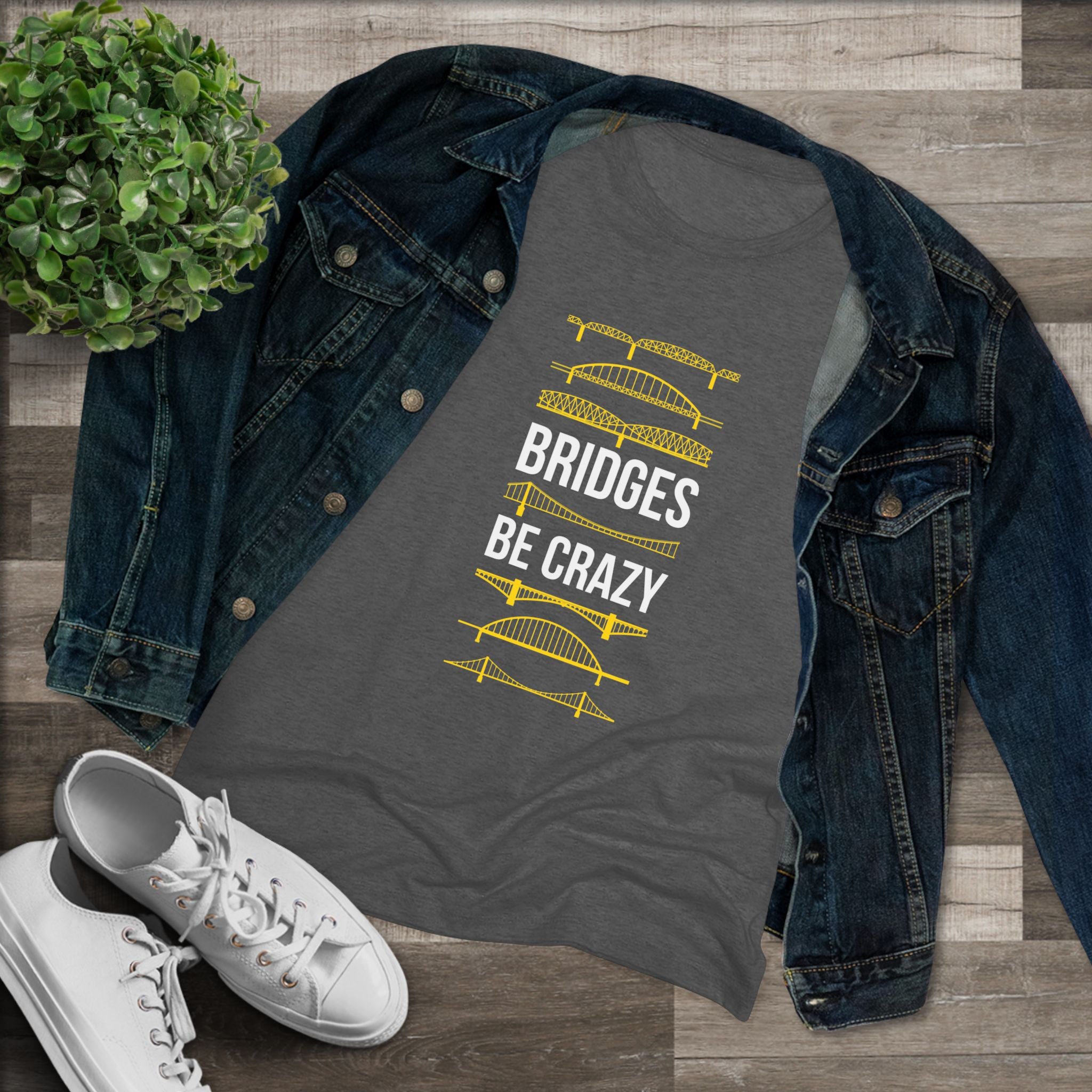 Bridges Be Crazy Pittsburgh Black and Yellow Women's Tee