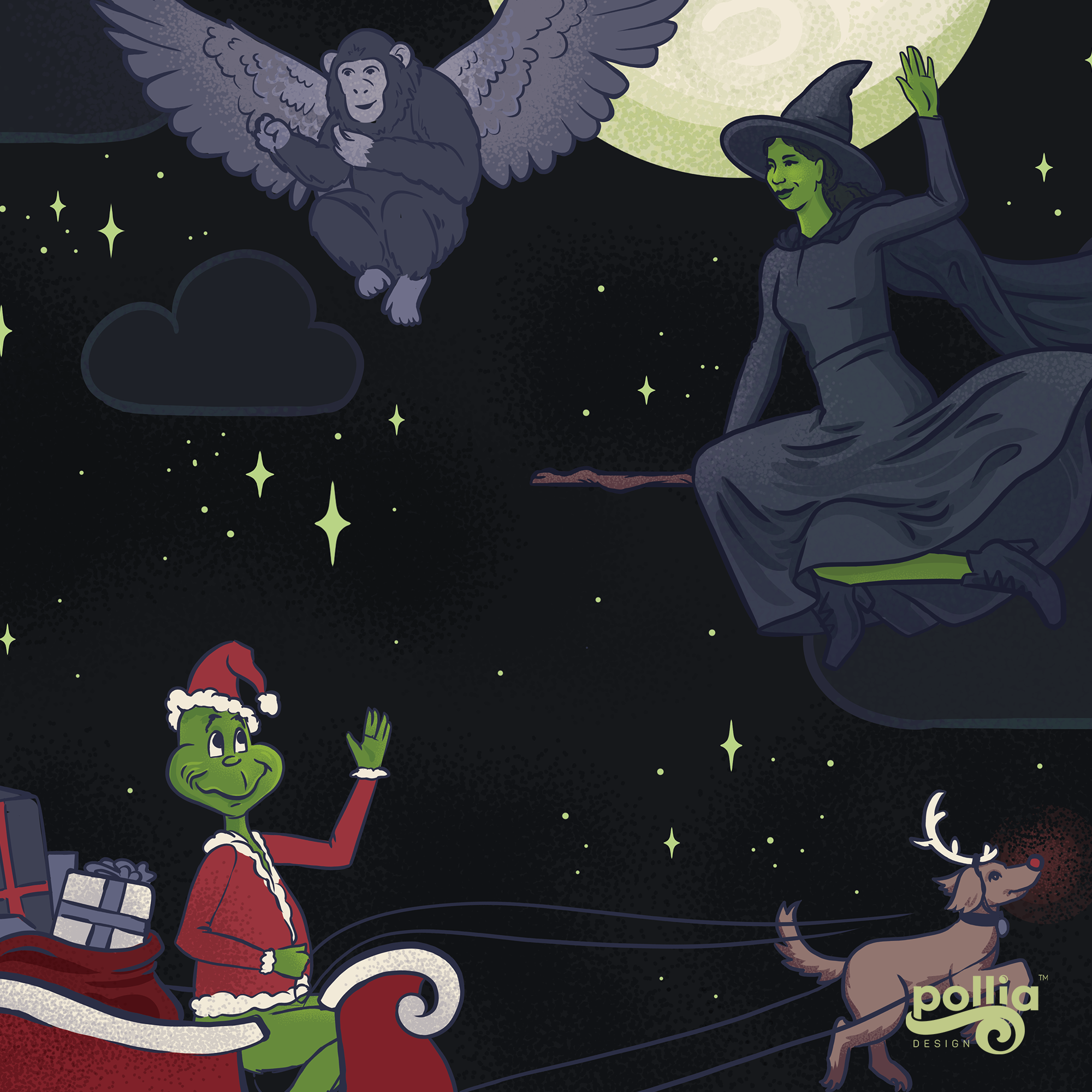 Grinchy Witchy Green Christmas Glossy Poster
