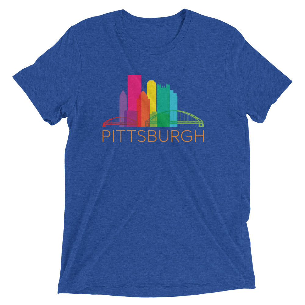 Pittsburgh Rainbow Pop Downtown Skyline Tri-Blend T-Shirt