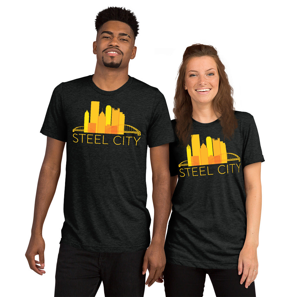 Pittsburgh Rainbow Pop Downtown Skyline Tri-Blend T-Shirt