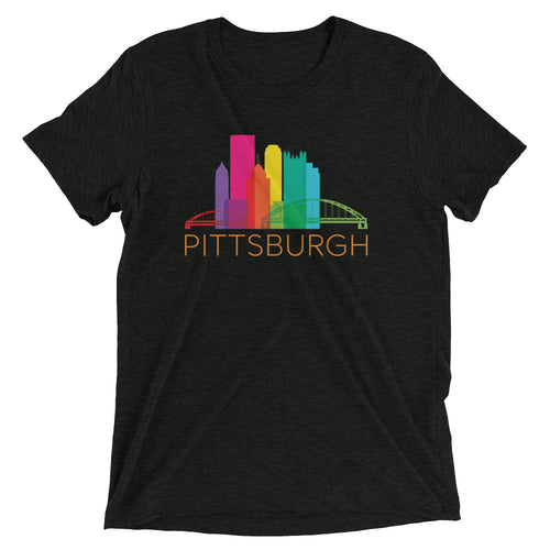 Pittsburgh Rainbow Pop Downtown Skyline Tri-Blend T-Shirt