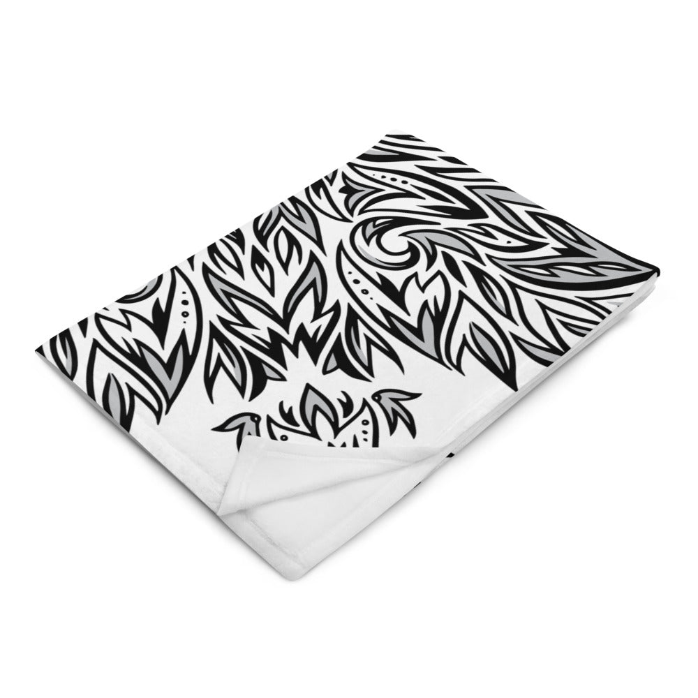 Black and White Leafy Nature Mandala Throw Blanket